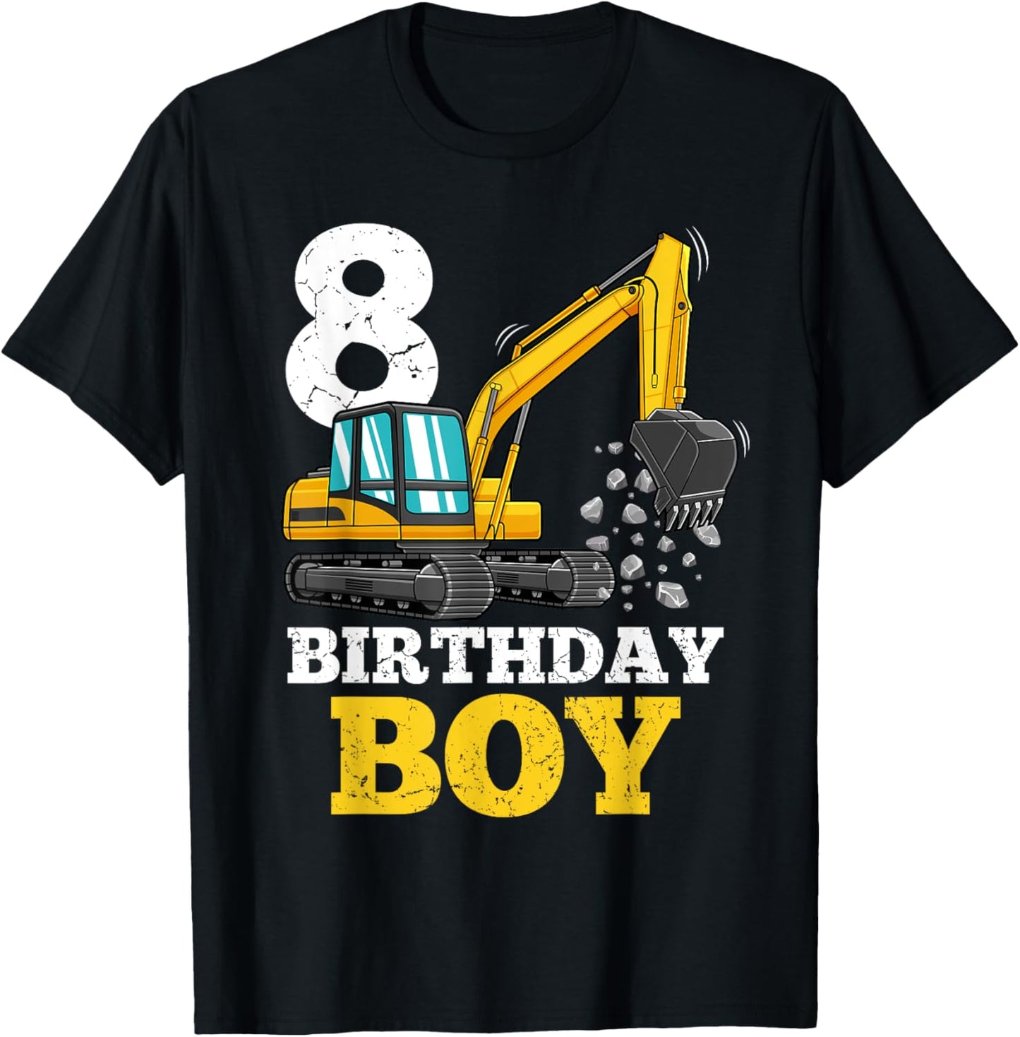 Construction Truck 8 Years Old 8th Birthday Boy Excavator T-Shirt - T-Shirt | Black