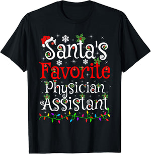 Xmas Lighting Santa's Favorite Physician Assistant Christmas T-Shirt - T-Shirt | Black