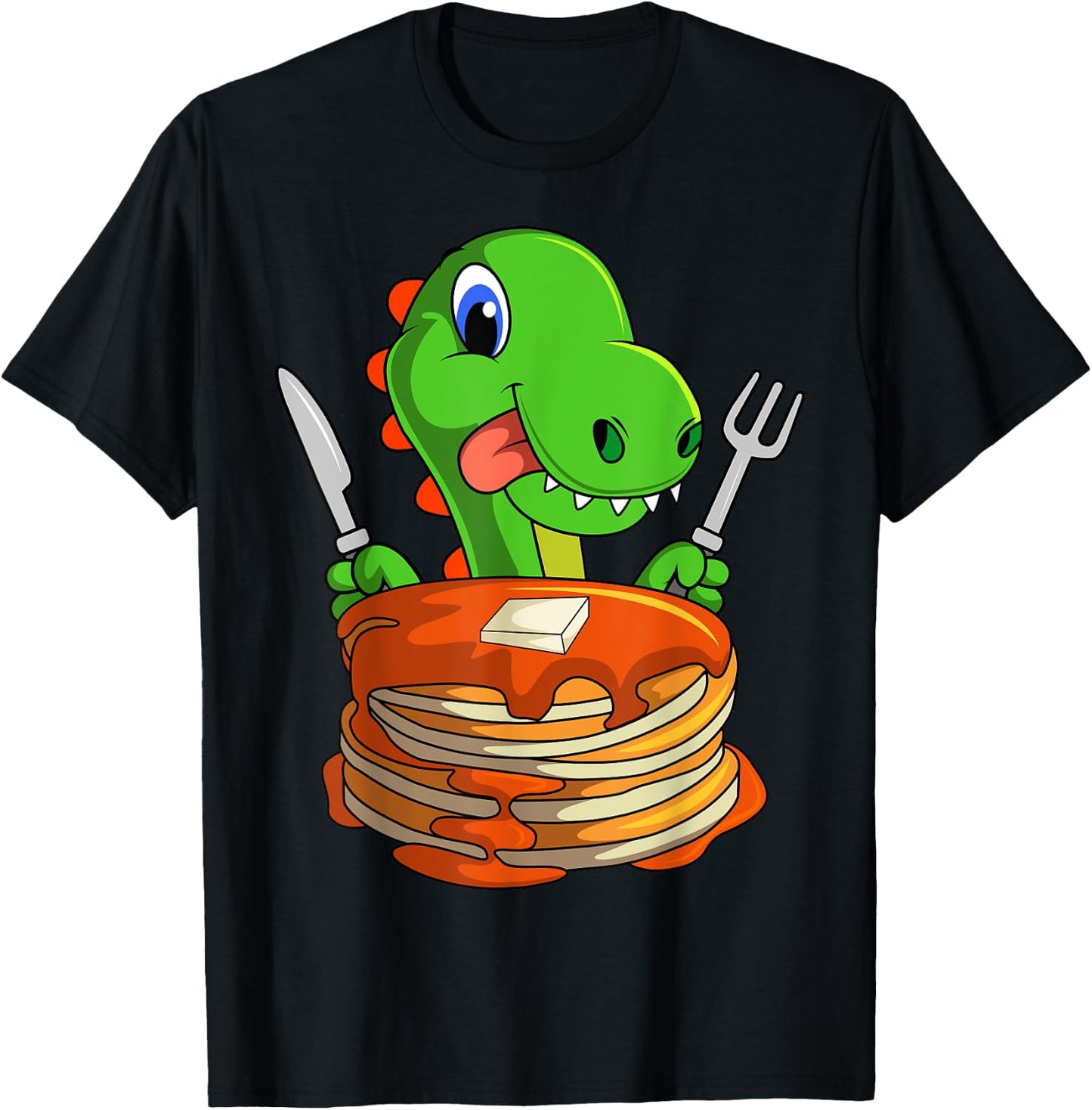 Pancakes Waffle Dinosaur Breakfast Flapjack Trex Food T-Shirt - T-Shirt | Black