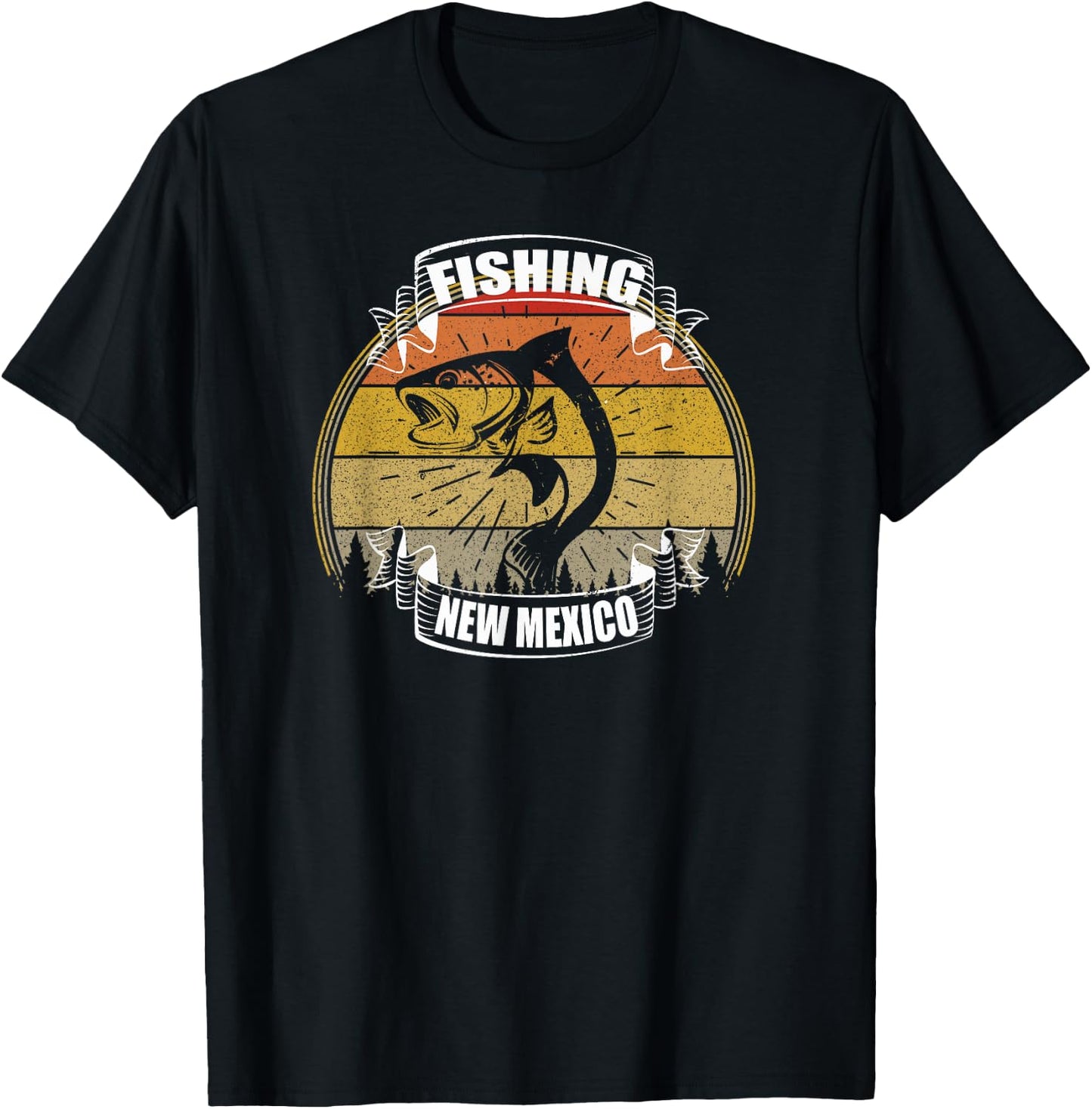State of New Mexico Fisherman Sunset Fish New Mexico Fishing T-Shirt - T-Shirt | Black