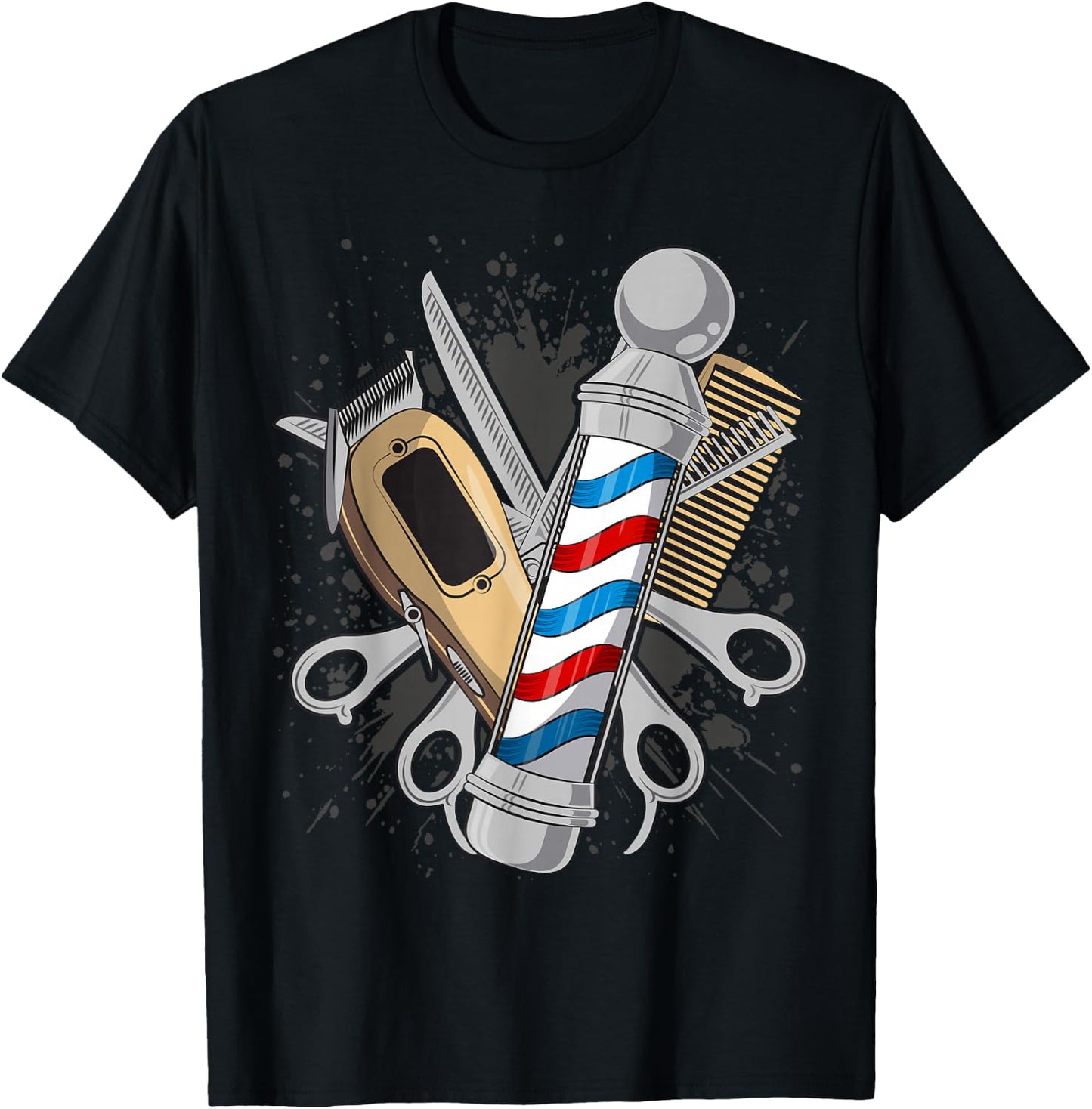 Barbers Pole Scissor Hair Clippers Comb T-Shirt - T-Shirt | Black