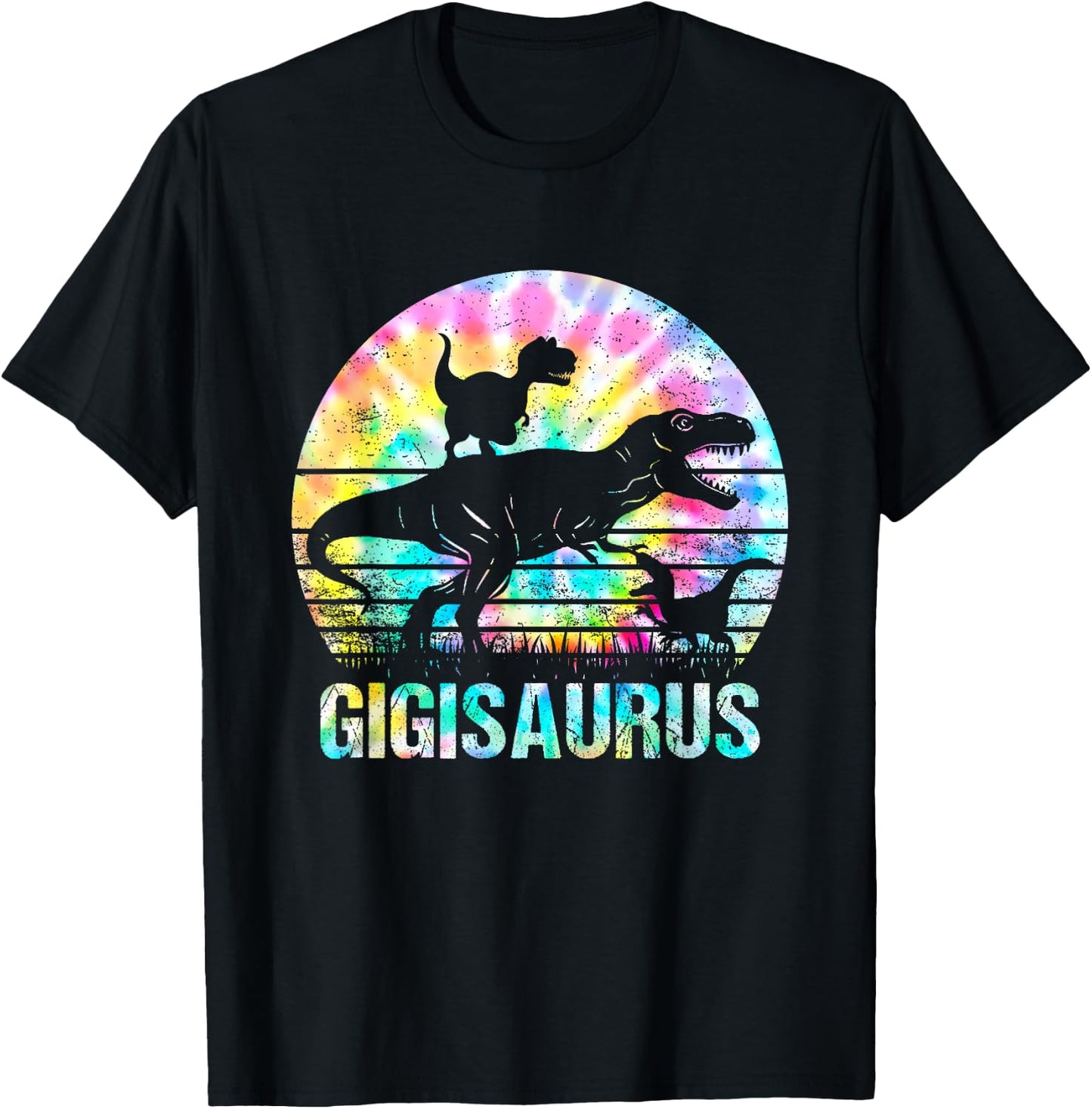 Gigisaurus T Rex Dinosaur Gigi Saurus Tie Dye Vintage T-Shirt - T-Shirt | Black
