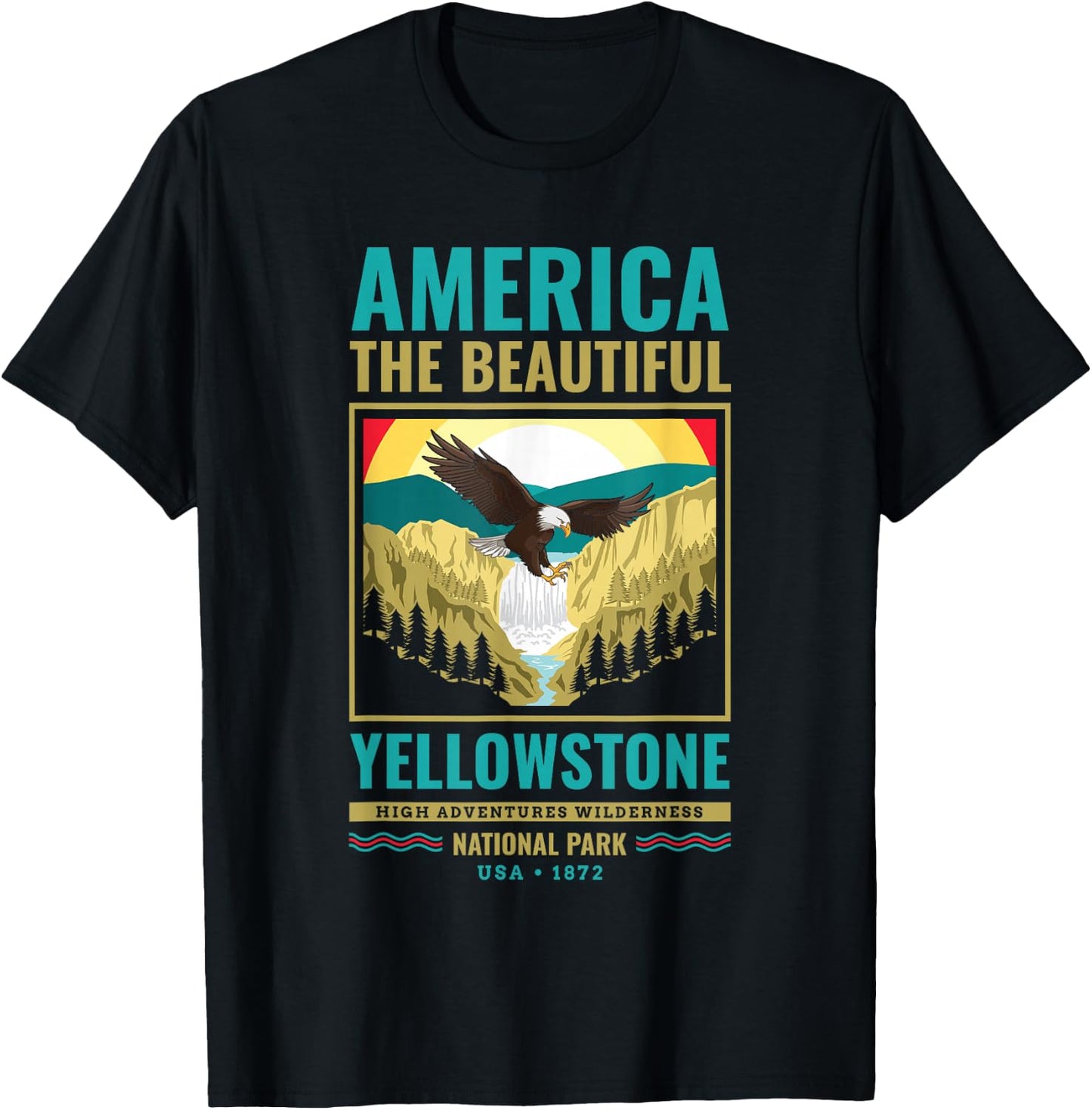Yellowstone US National Park Eagle Vintage Gift T-Shirt - T-Shirt | Black