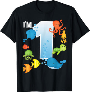 Ocean See Underwater 1 Year Old Under The Sea Birthday Party T-Shirt - T-Shirt | Black