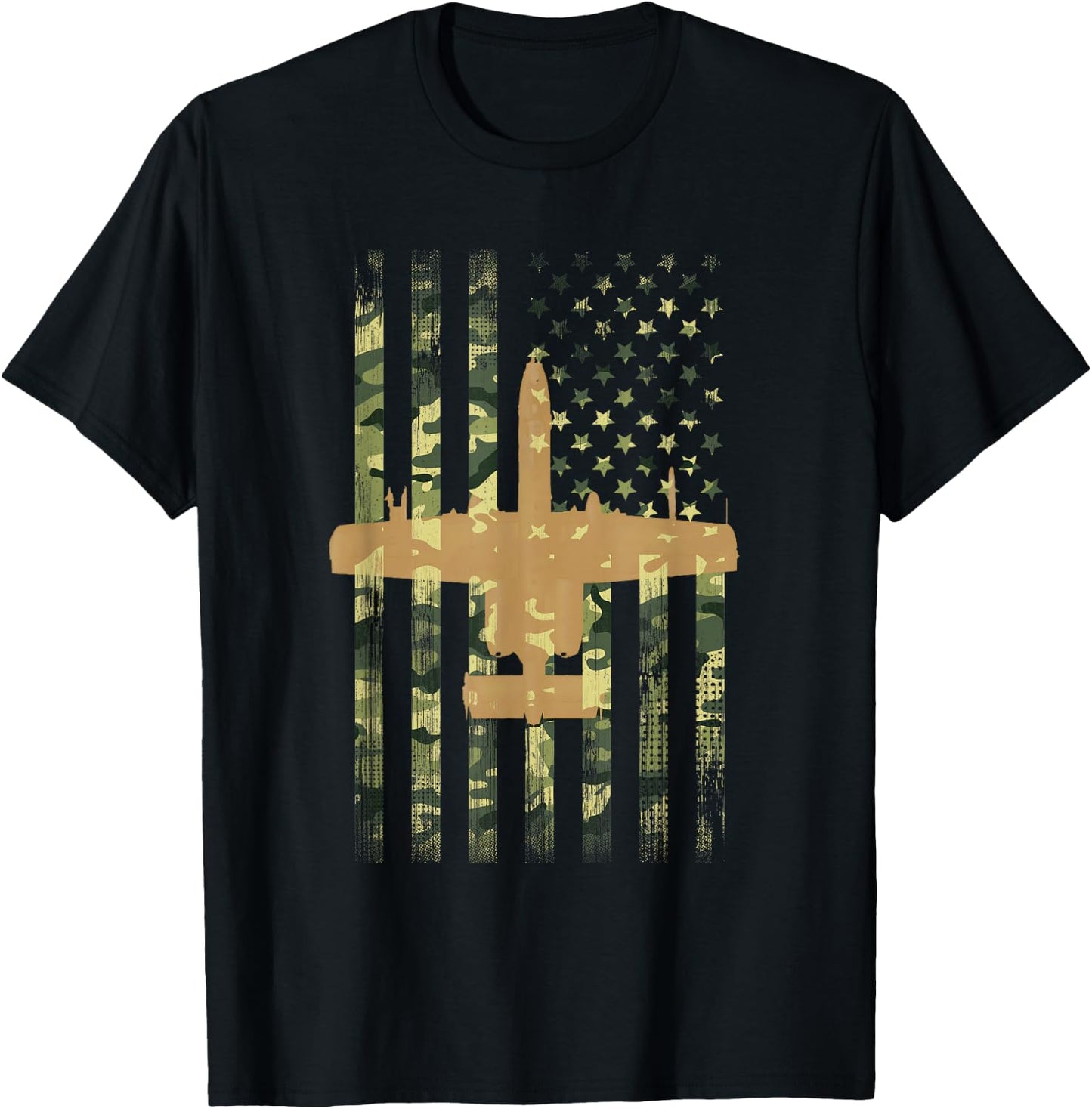 A-10 Thunderbolt II Warthog Camo Flag Military Airplane T-Shirt - T-Shirt | Black