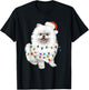Pomeranian White Santa Christmas Tree Lights Xmas Dog Lover T-Shirt - T-Shirt | Black