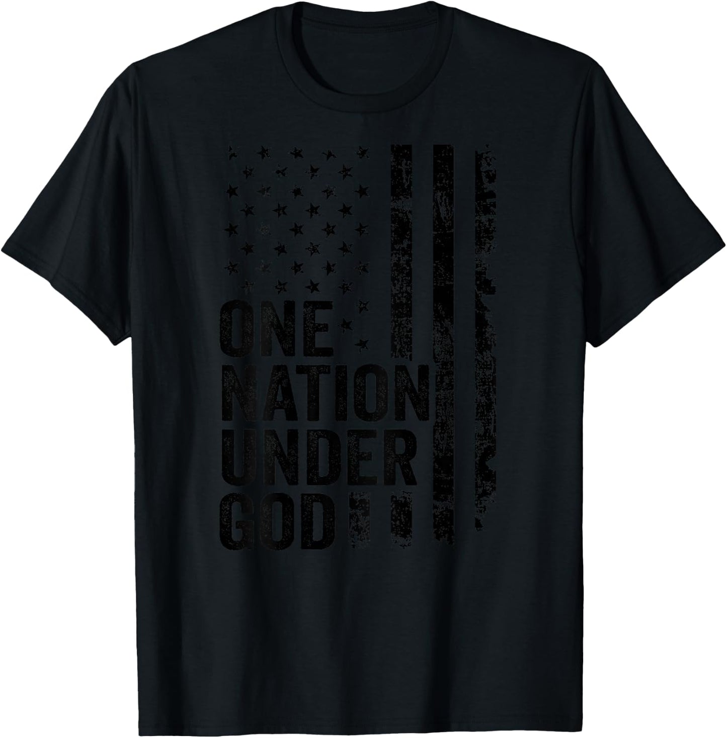 One Nation Under God - Christian Faith USA Flag (ON Back) T-Shirt - T-Shirt | Black