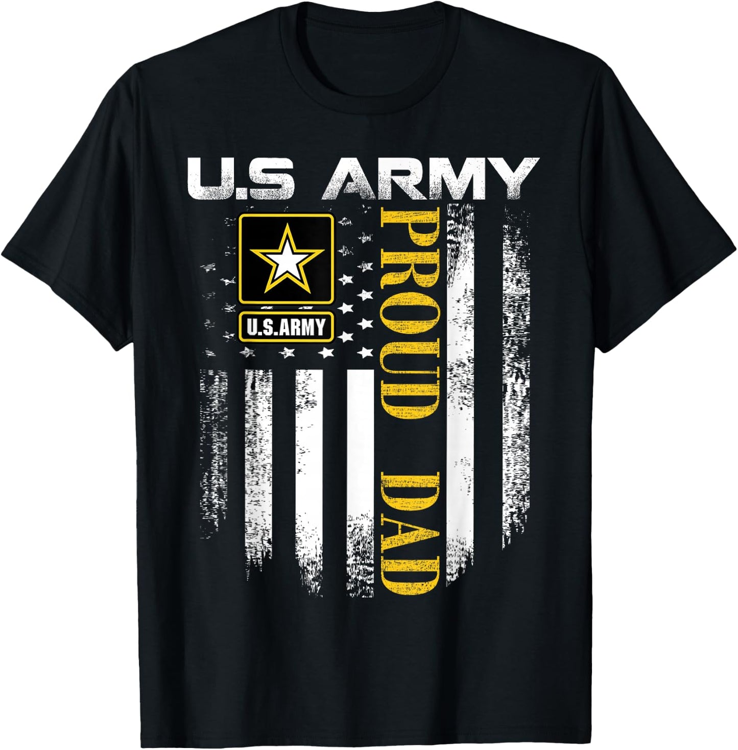 Vintage U.S. Army Proud Dad with American Flag Gift T-Shirt - T-Shirt | Black
