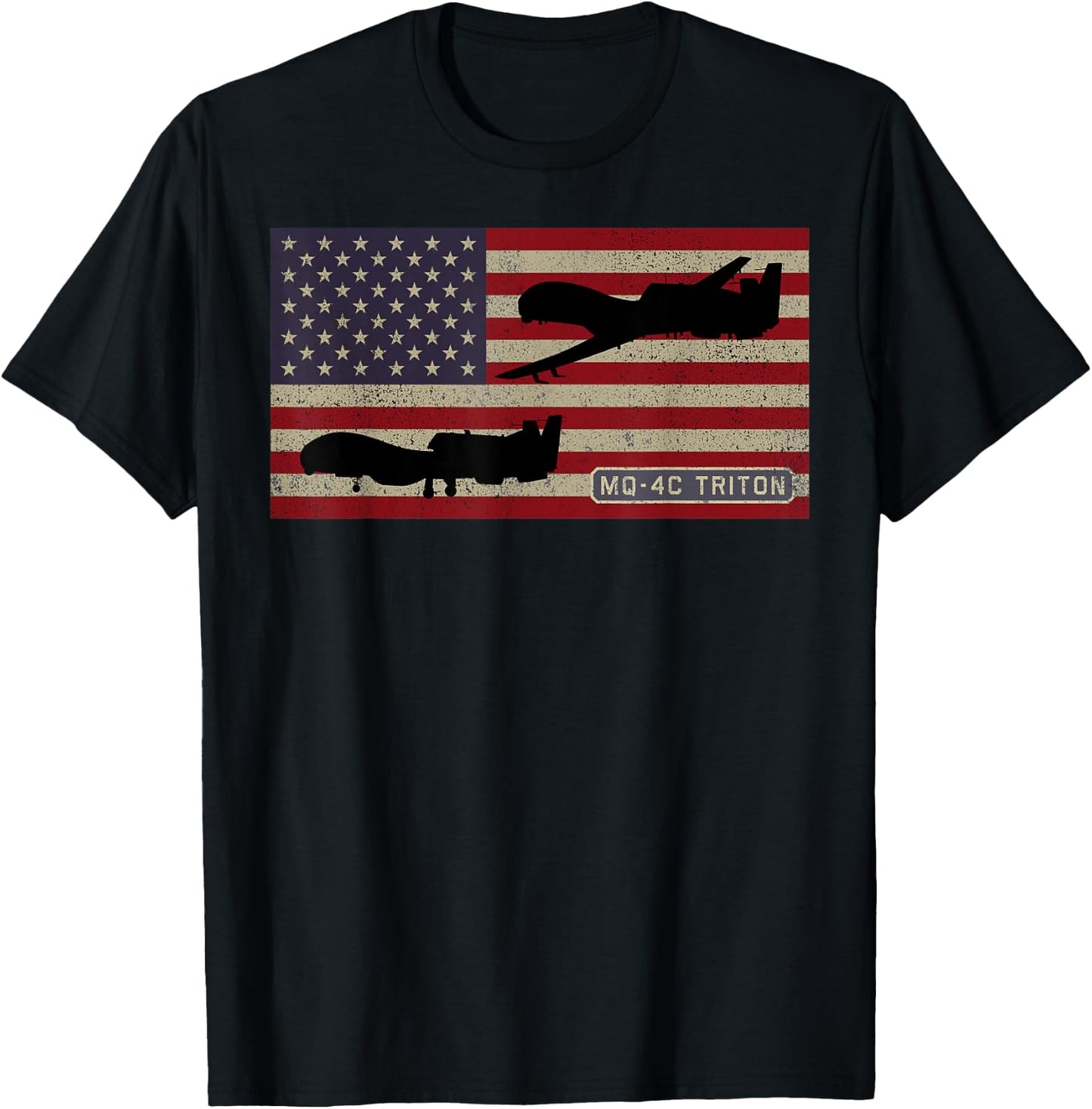 MQ-4C Triton Military UAV Drone American Flag T-Shirt - T-Shirt | Black