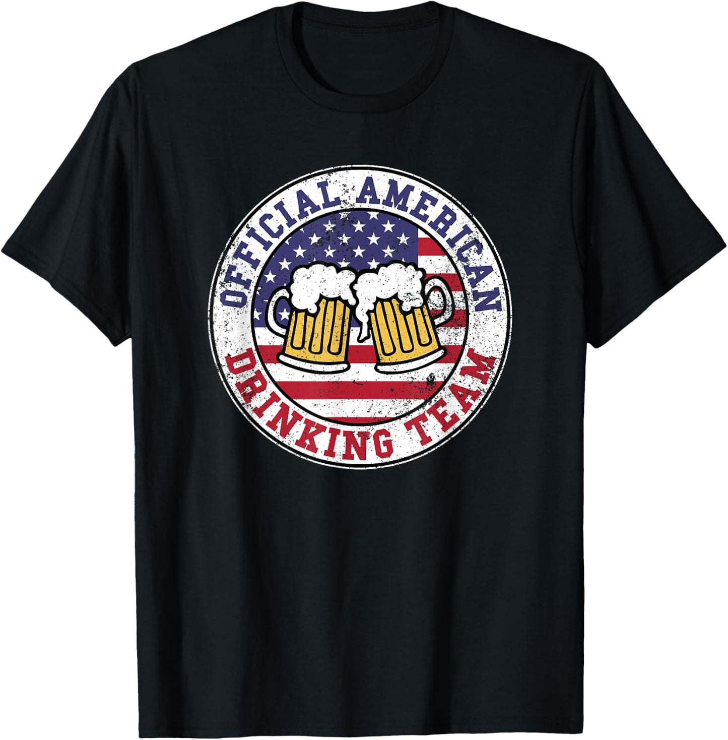 Official American Drinking Team Logo Funny Drinking Team T-Shirt - T-Shirt | Black