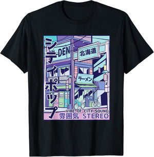 Japan City Pop 70s 80s Vapor Wave Aesthetics T-Shirt - T-Shirt | Black