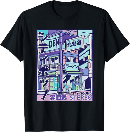 Japan City Pop 70s 80s Vapor Wave Aesthetics T-Shirt - T-Shirt | Black