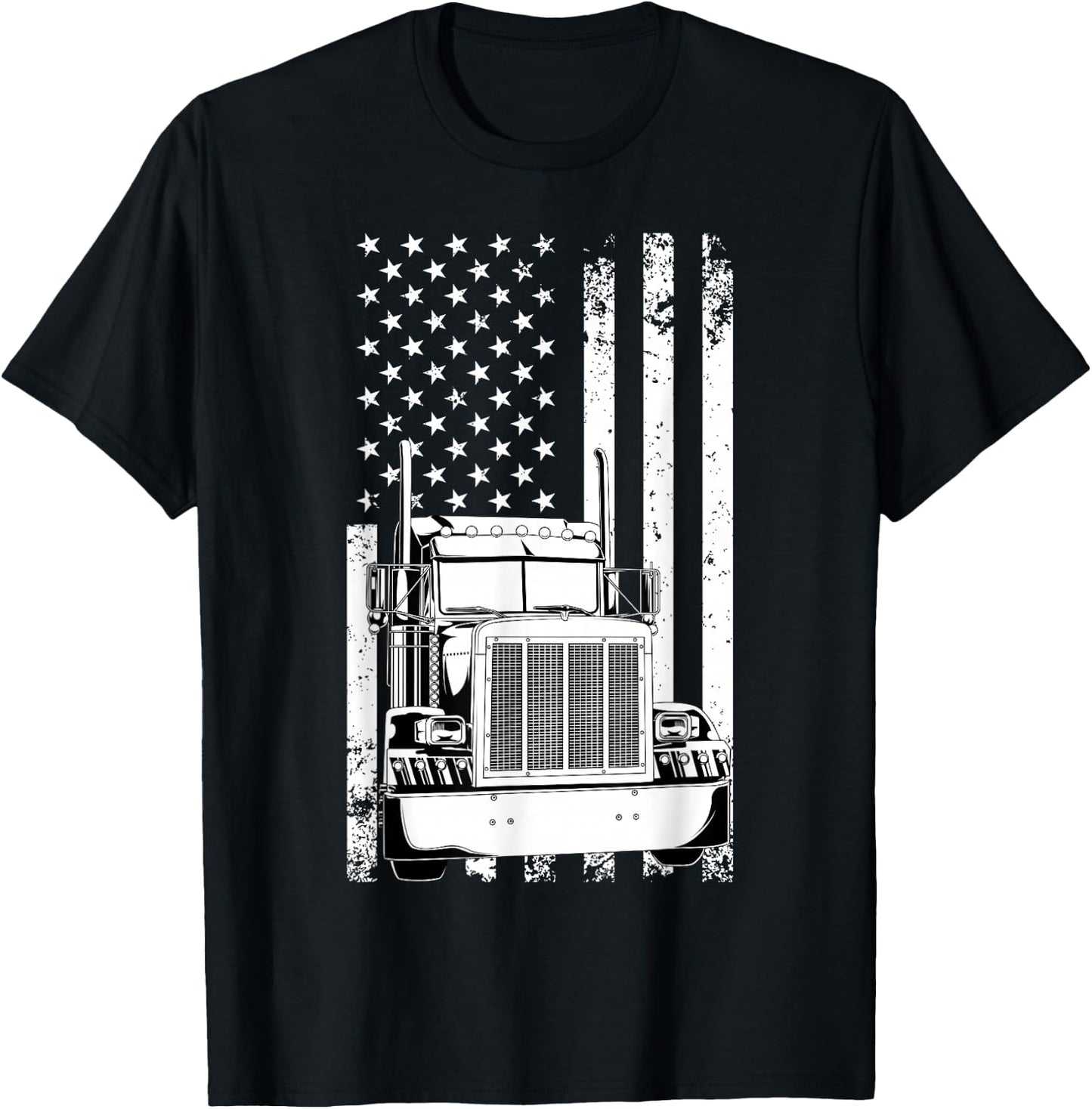 Truck Driver American Flag Trucker Vintage Men Women Gift T-Shirt - T-Shirt | Black