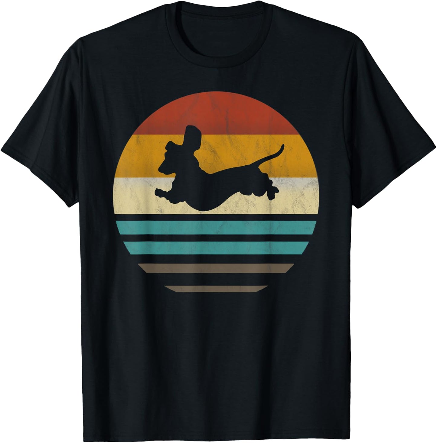 Dachshund Vintage Silhouette 60s 70s Retro grunge Dog Lover Women Girls Kids T-Shirt - T-Shirt | Black