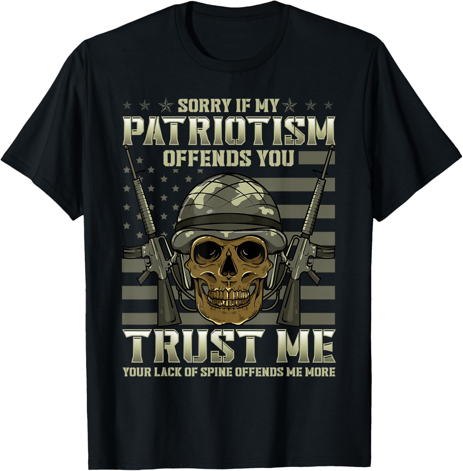 Patriotic Veteran USA Flag American Military War Hero Skull T-Shirt - T-Shirt | Black