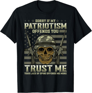 Patriotic Veteran USA Flag American Military War Hero Skull T-Shirt - T-Shirt | Black