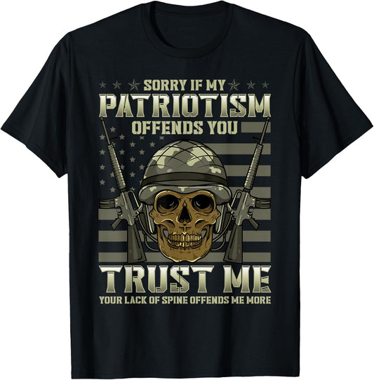 Patriotic Veteran USA Flag American Military War Hero Skull T-Shirt - T-Shirt | Black