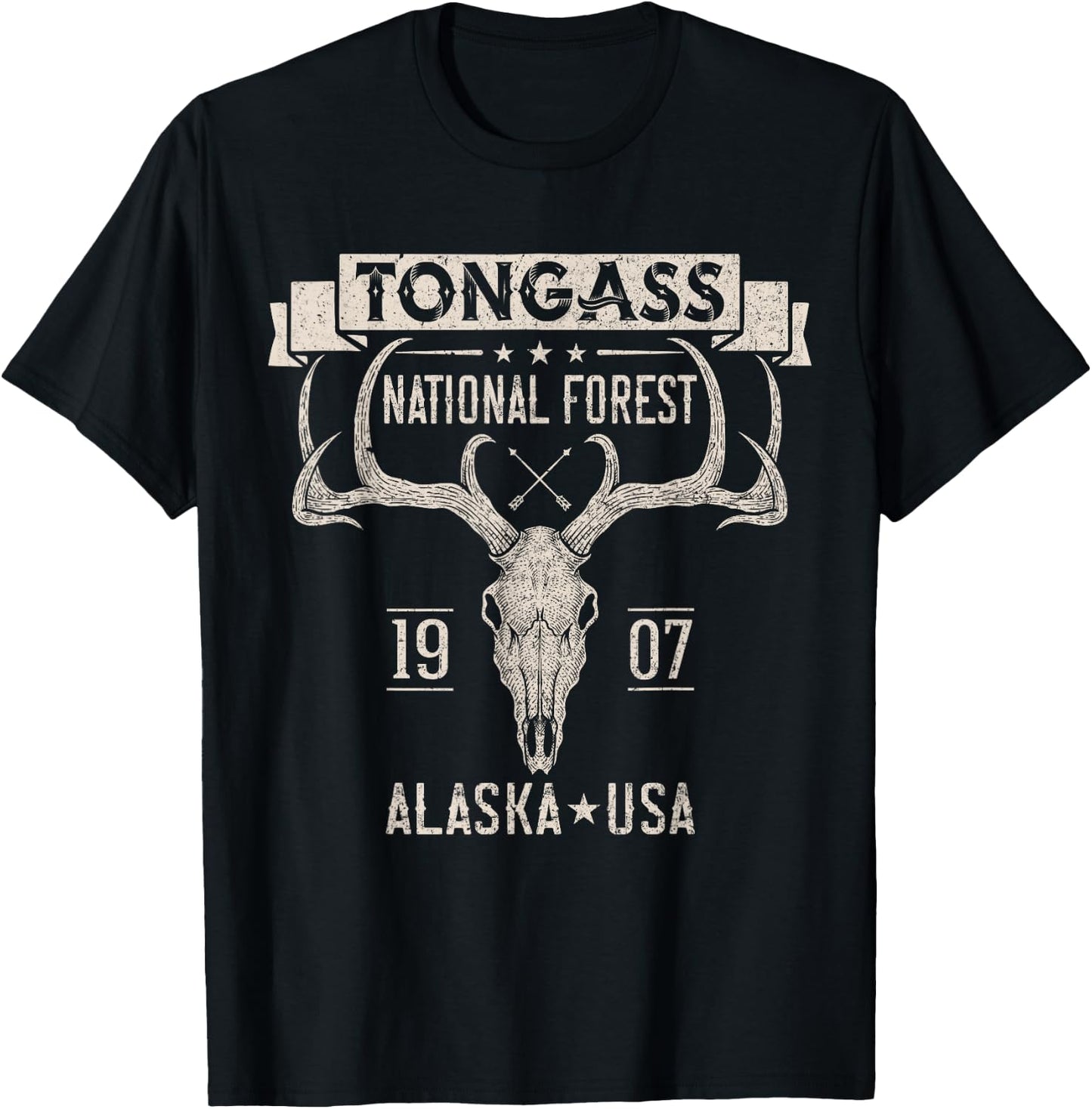 Tongass National Forest Alaska Elk Hiking Trails Souvenir T-Shirt - T-Shirt | Black