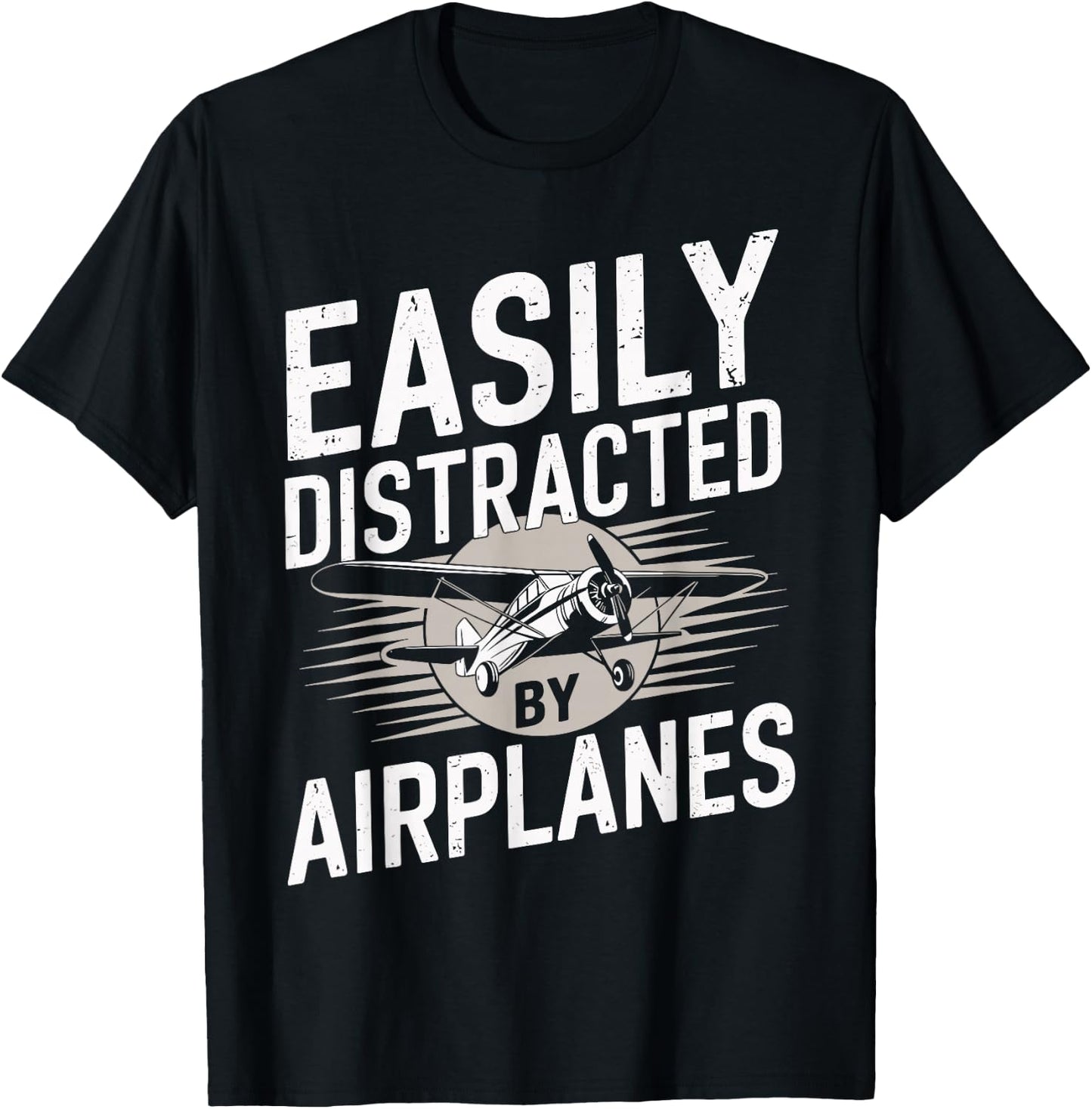 Easily Distracted By Airplanes Funny Pilot T-Shirt - T-Shirt | Black
