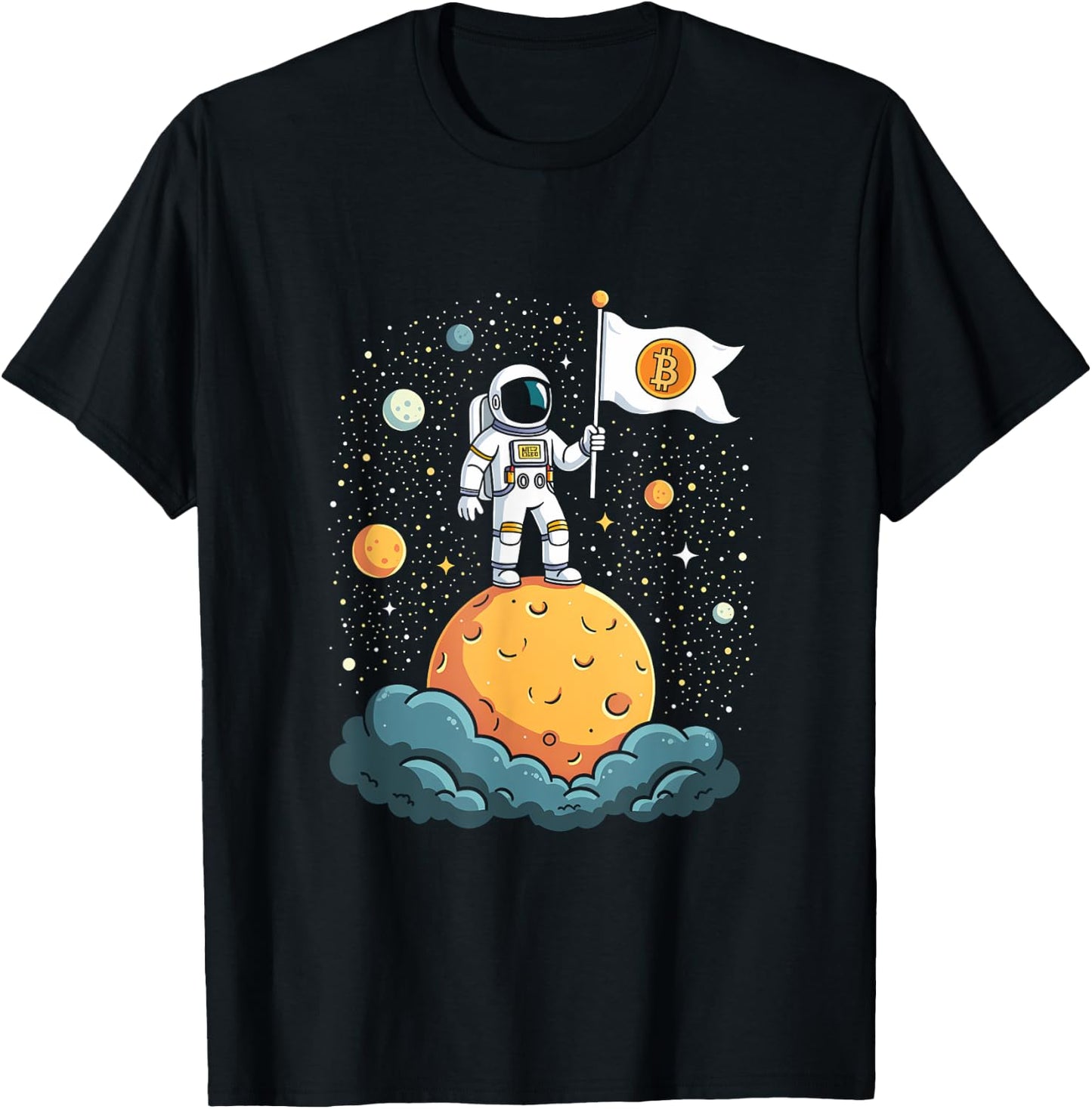 Bitcoin Crypto Cryptonaut to the Moon Astronaut BTC Flag T-Shirt - T-Shirt | Black