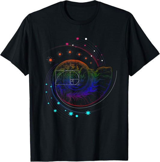 Fibonacci Shell or Golden Ratio and Spiral or Fibonacci T-Shirt - T-Shirt | Black