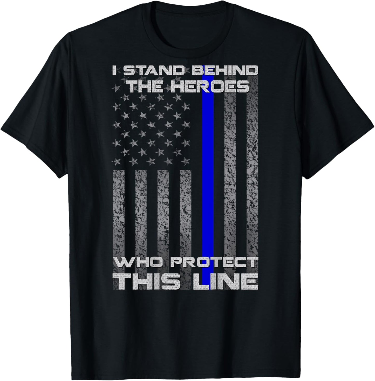 Thin Blue Line Flag Police Hero Law Enforcement Support T-Shirt - T-Shirt | Black