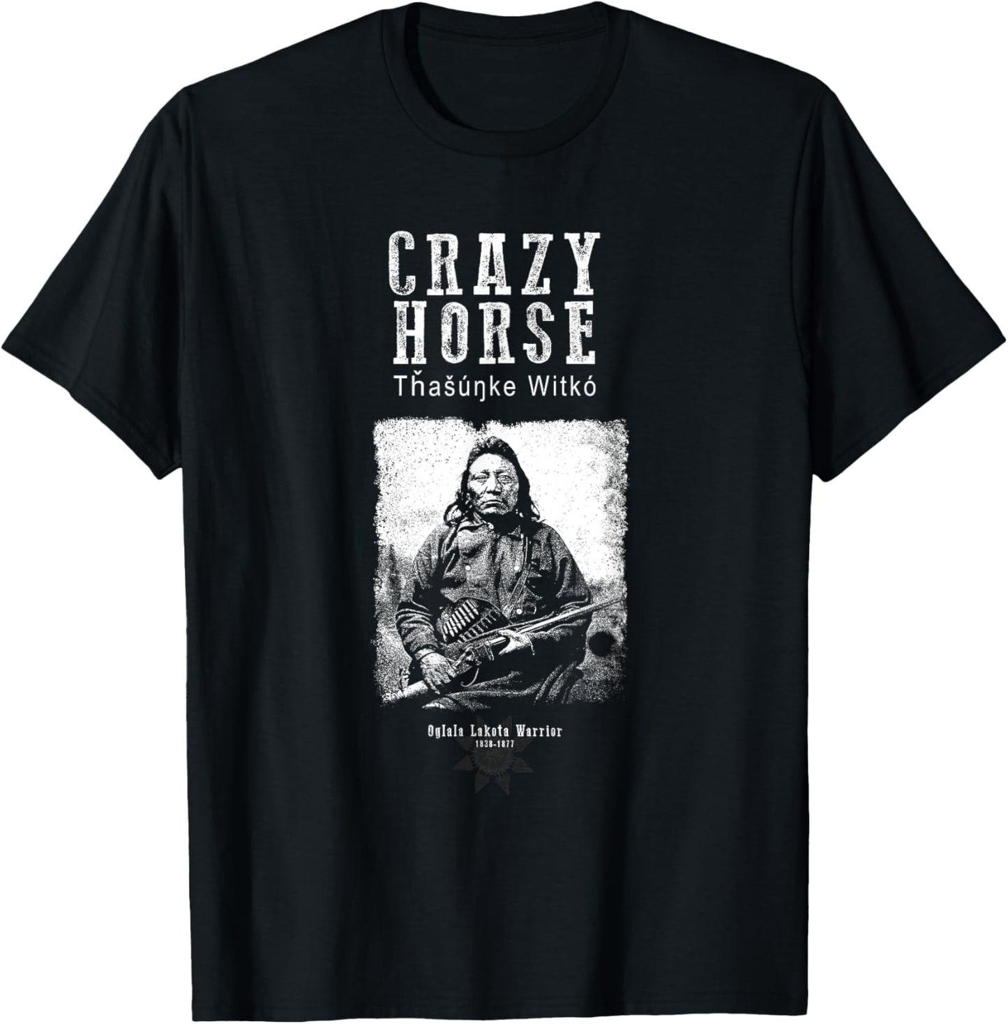 Tfantasy Men's Crazy Horse Lakota Chief Warrior Sioux American Indian - Black - Small T-Shirt - T-Shirt | Black