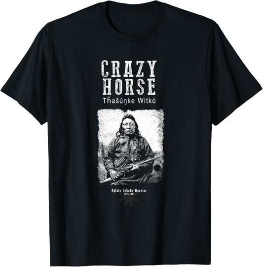 Tfantasy Men's Crazy Horse Lakota Chief Warrior Sioux American Indian - Black - Small T-Shirt - T-Shirt | Black