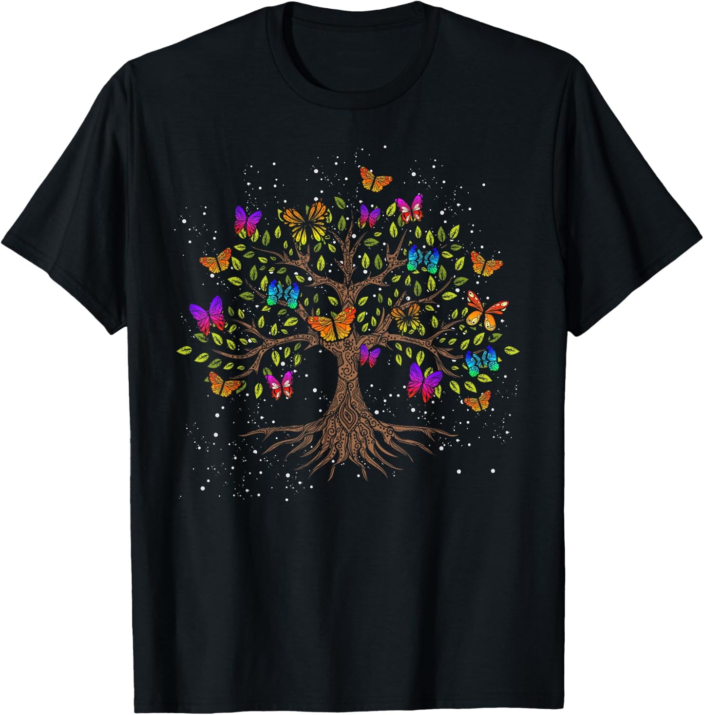 Colorful Insect Animal Butterfly Tree Beautiful Butterfly T-Shirt - T-Shirt | Black