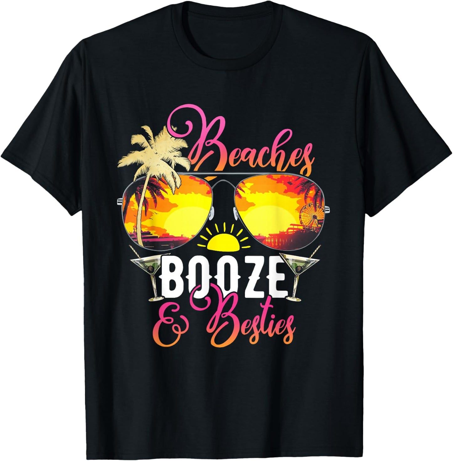 Weekend Trip Friends Beaches Booze & Besties Vacation Beach T-Shirt - T-Shirt | Black