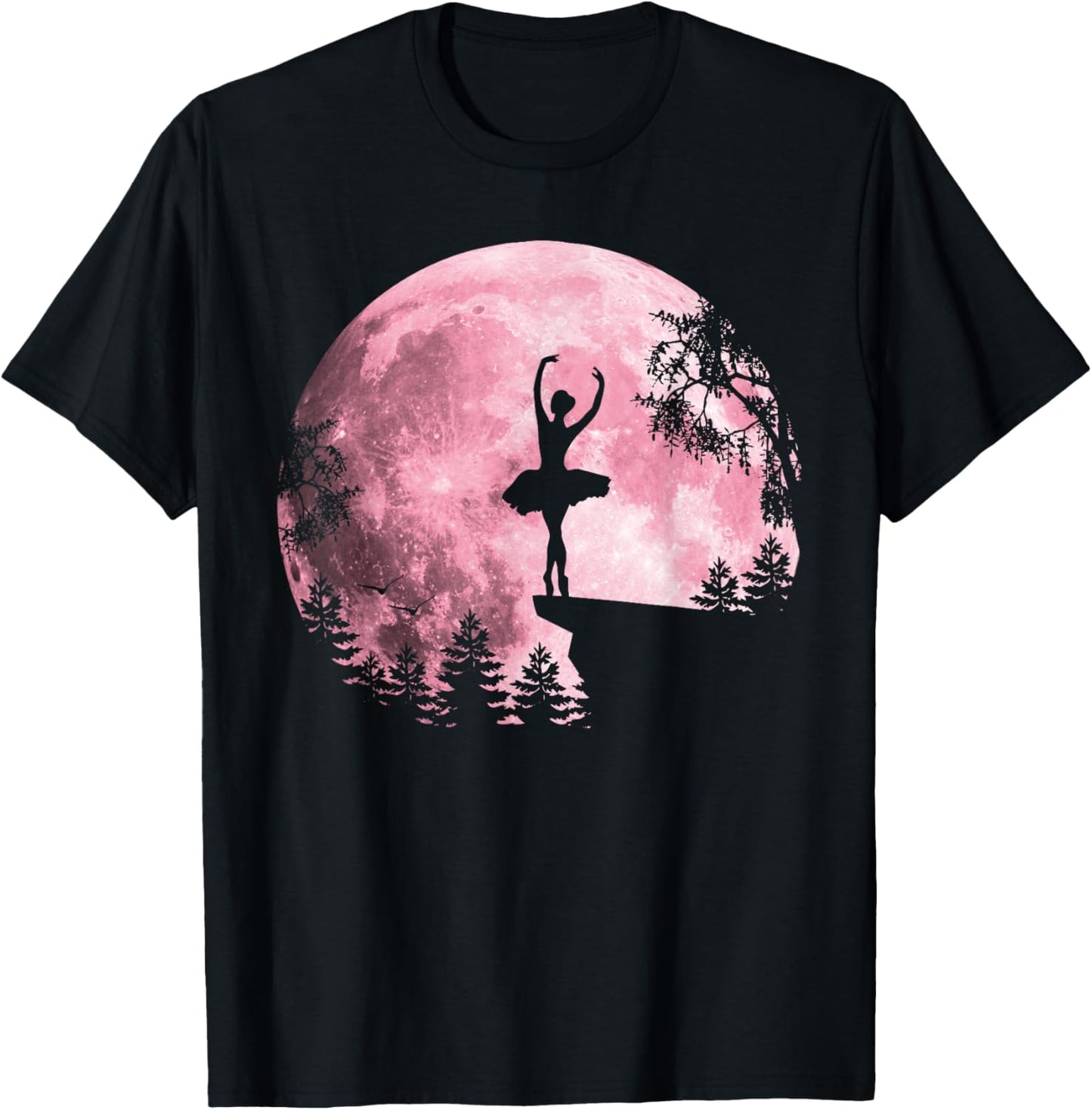 Ballet Dancing Pink Full-Moon Ballerina Women Girls T-Shirt - T-Shirt | Black