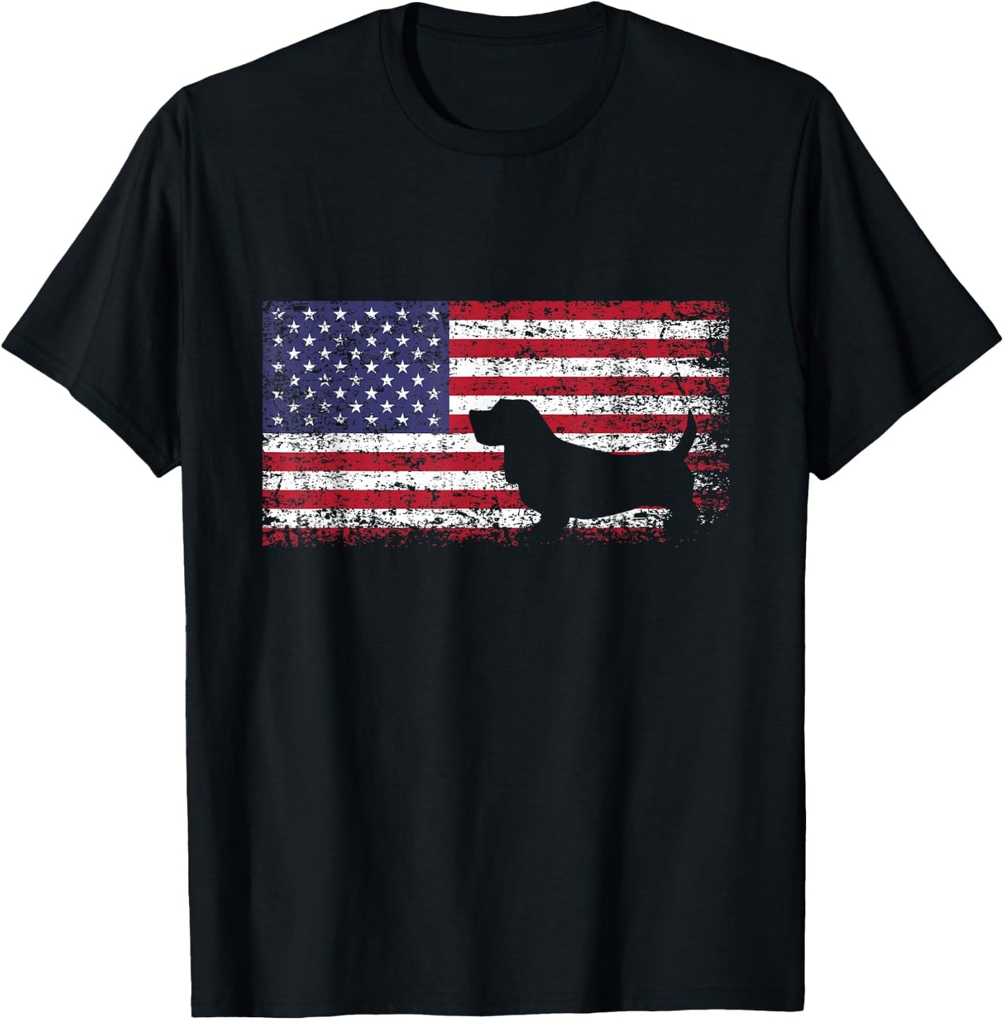 Basset Hound American Flag I Love My Basset Hound T-Shirt - T-Shirt | Black