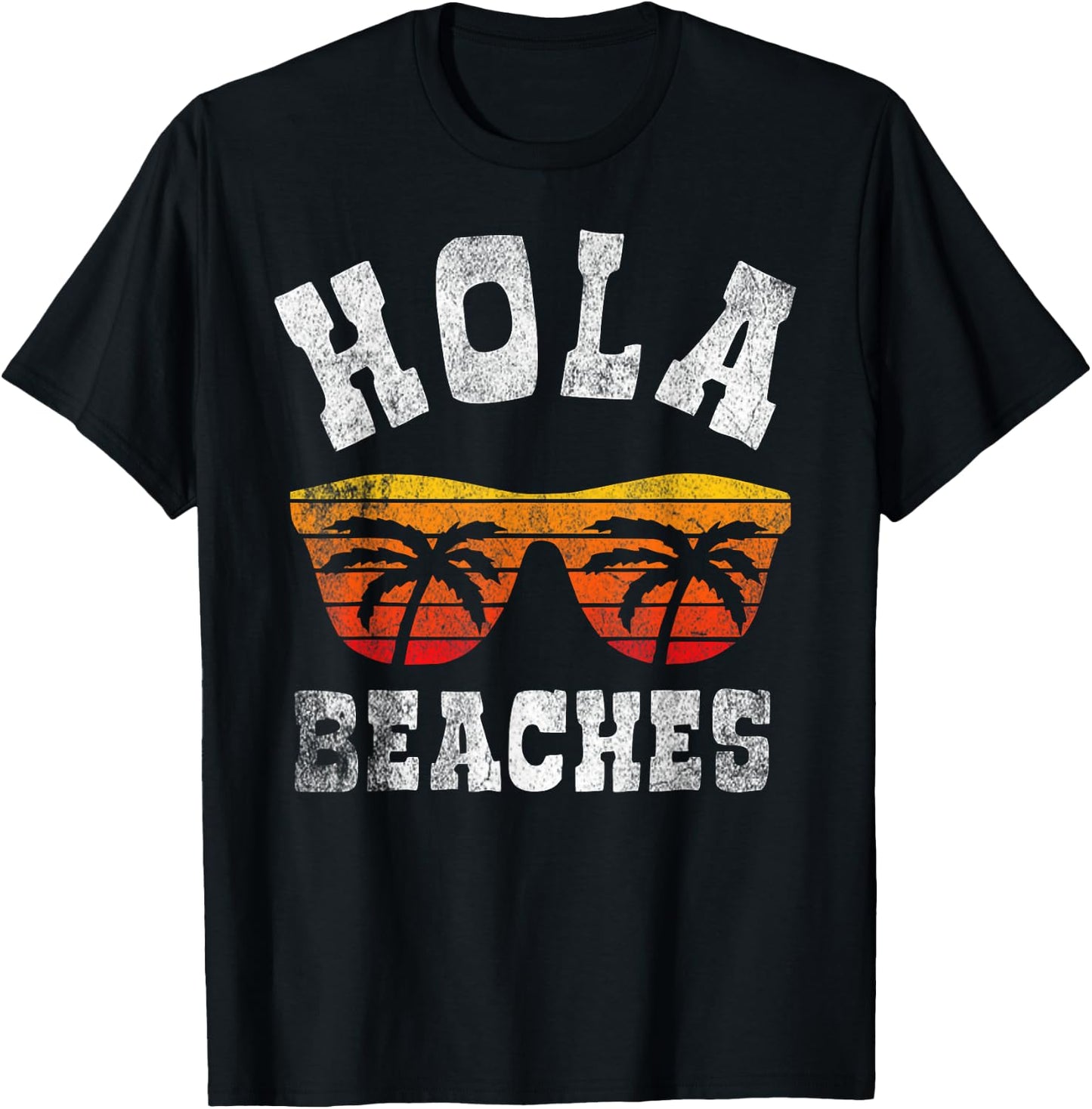 Hola Beaches Funny Beach Vacation a Cute Summer vintage Men Women Girls Kids T-Shirt - T-Shirt | Black
