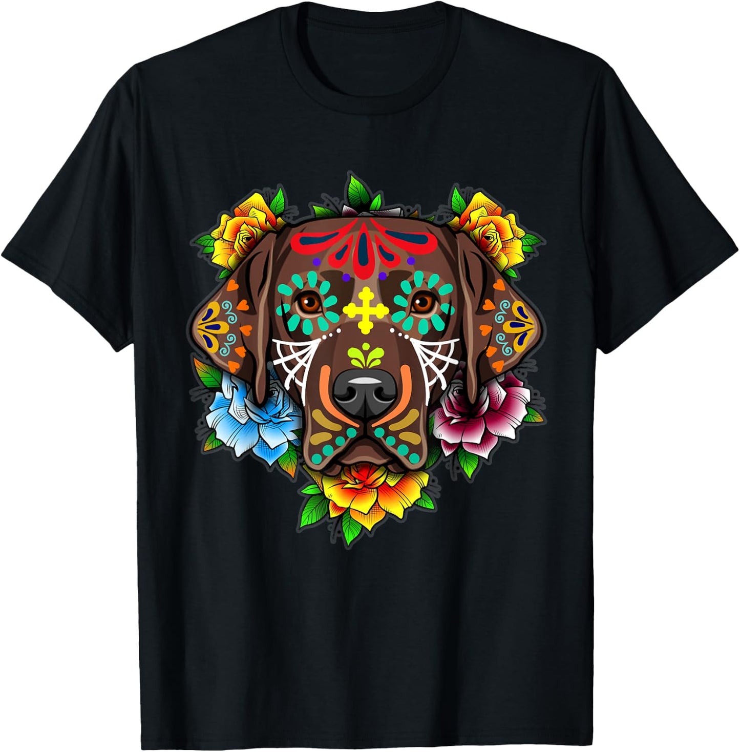 Black Labrador Retriever Day of the Dead Sugar Skull Lab Dog Men Women T-Shirt - T-Shirt | Black