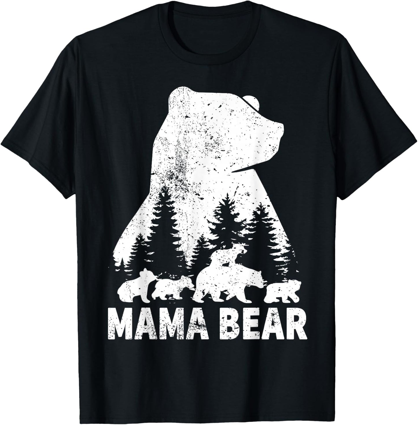 Mama Bear 4 Cubs Mother Day Funny Mama Bear 4 Kids Vintage T-Shirt - T-Shirt | Black