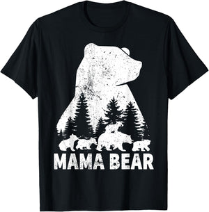 Mama Bear 4 Cubs Mother Day Funny Mama Bear 4 Kids Vintage T-Shirt - T-Shirt | Black