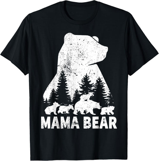 Mama Bear 4 Cubs Mother Day Funny Mama Bear 4 Kids Vintage T-Shirt - T-Shirt | Black