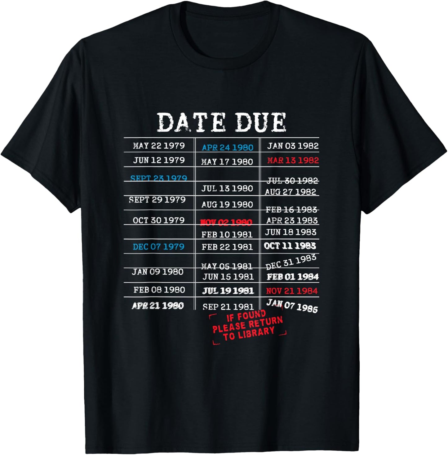 Vintage Library Card Due Date Stamp Book Lover Reading T-Shirt - T-Shirt | Black