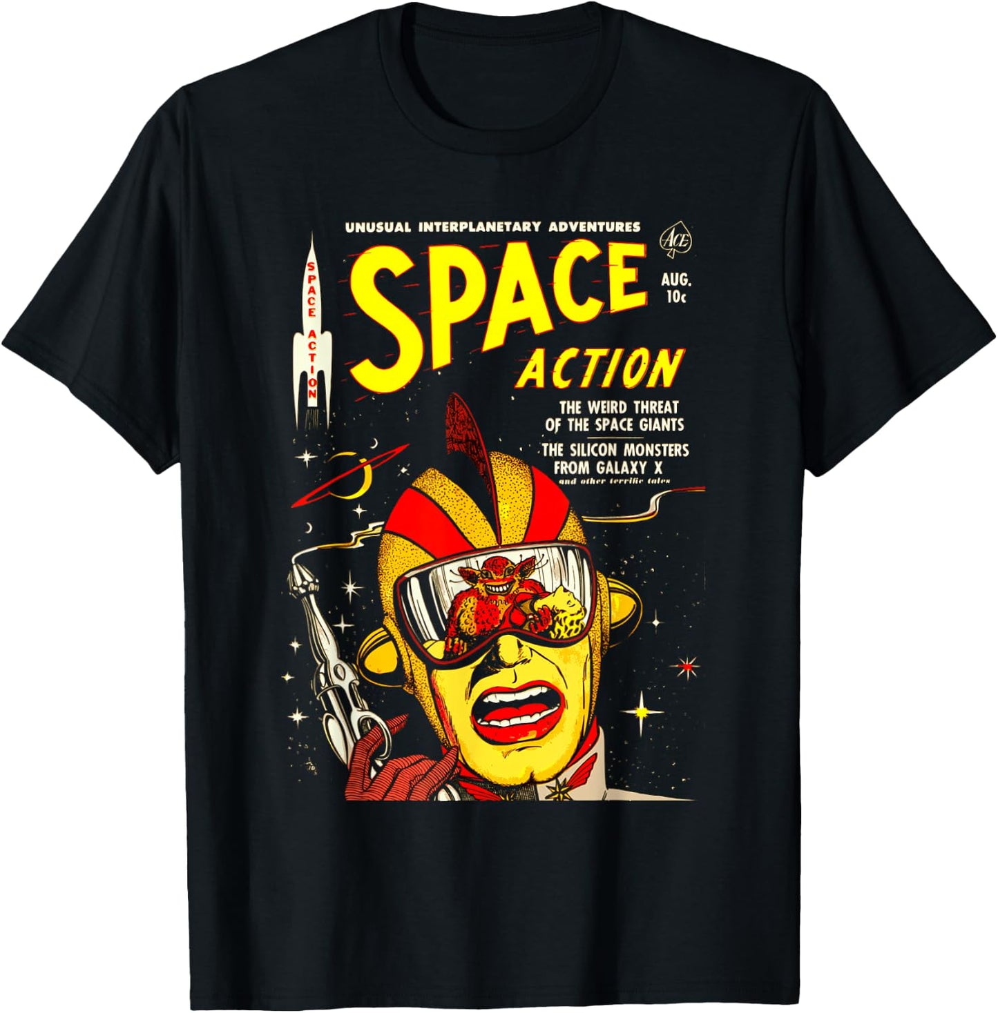 Space Action / Vintage Science Fiction Comic Book T-Shirt - T-Shirt | Black