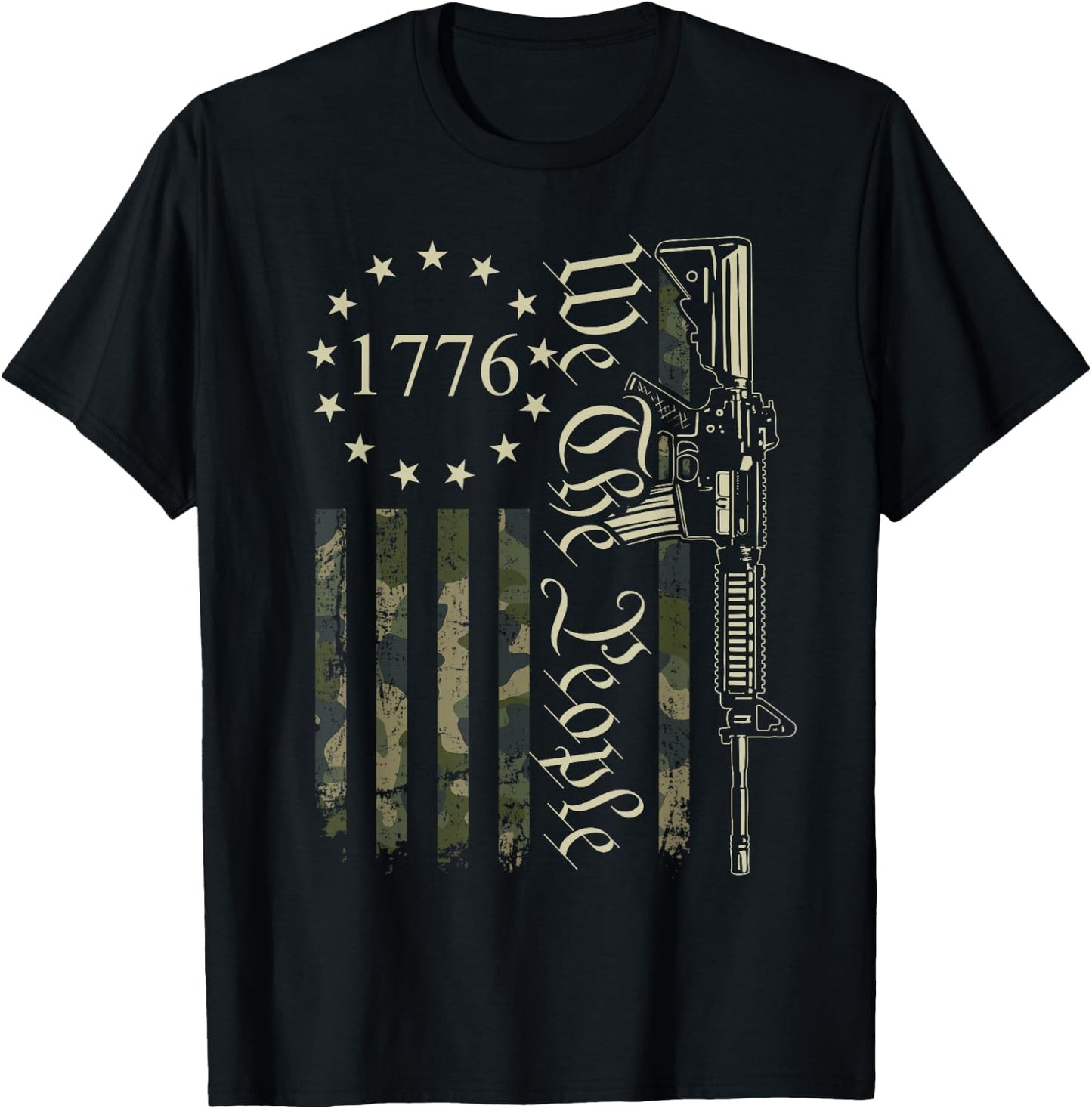 We The People - Funny Camo AR15 Military Pro Gun USA Flag T-Shirt - T-Shirt | Black