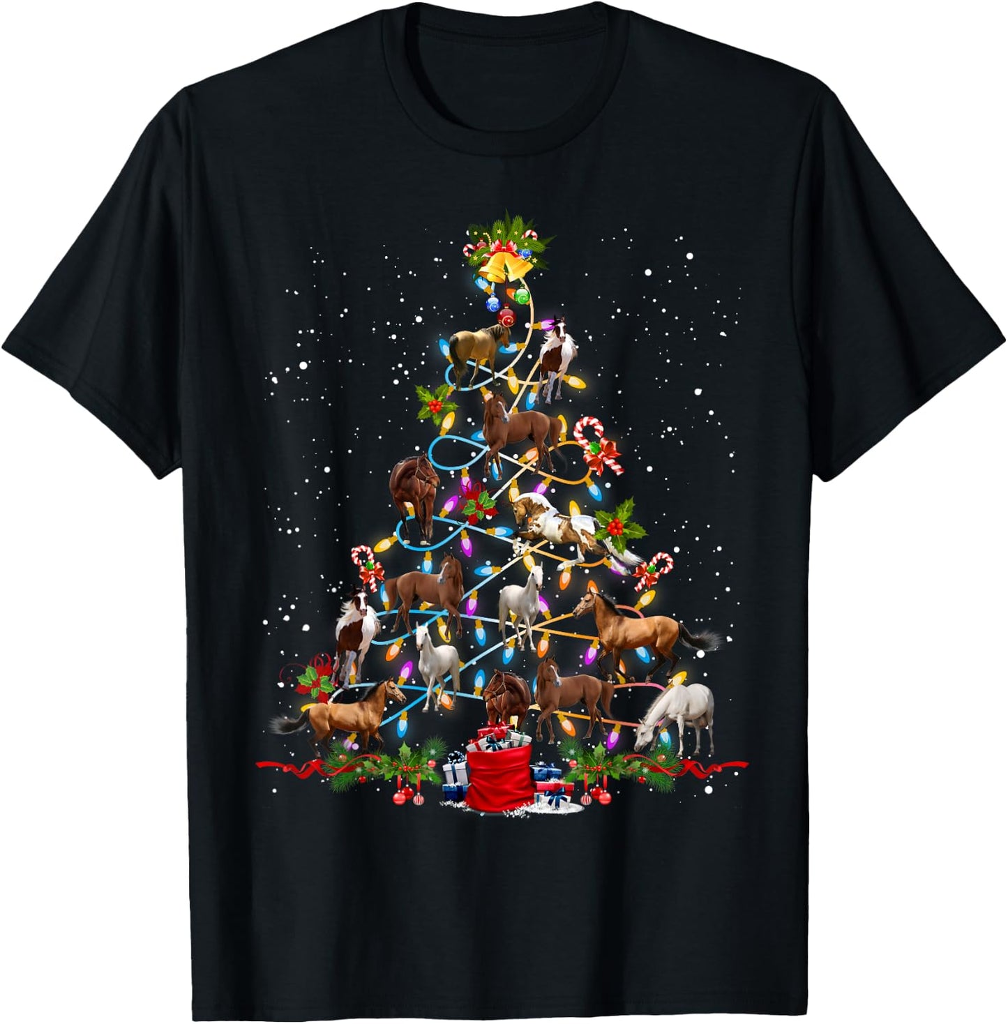 Horse Christmas Tree Xmas Ornament Decor Horse T-Shirt - T-Shirt | Black