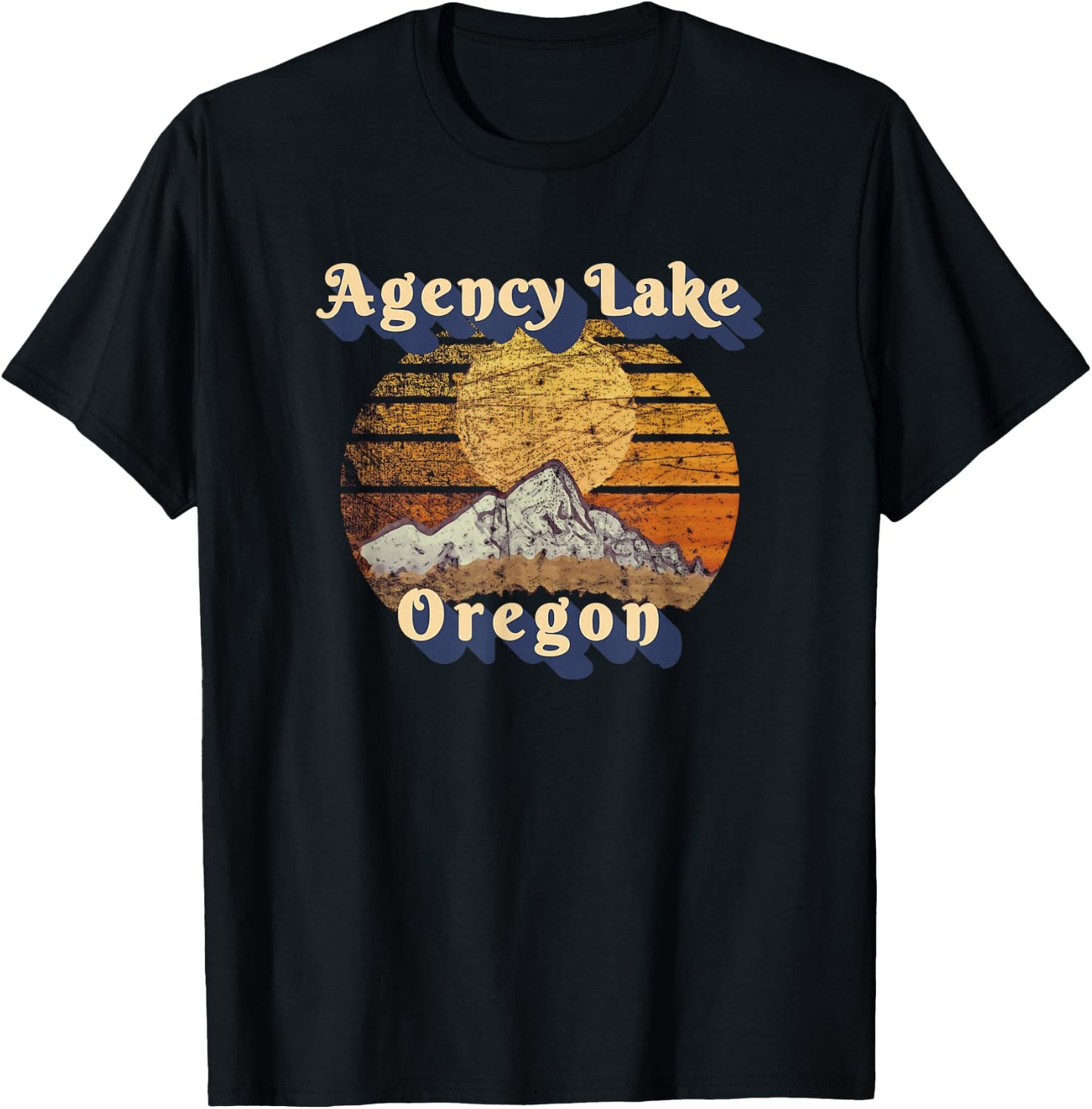 Agency Lake Oregon Retro Mountain Sunset Styled T-Shirt - T-Shirt | Black