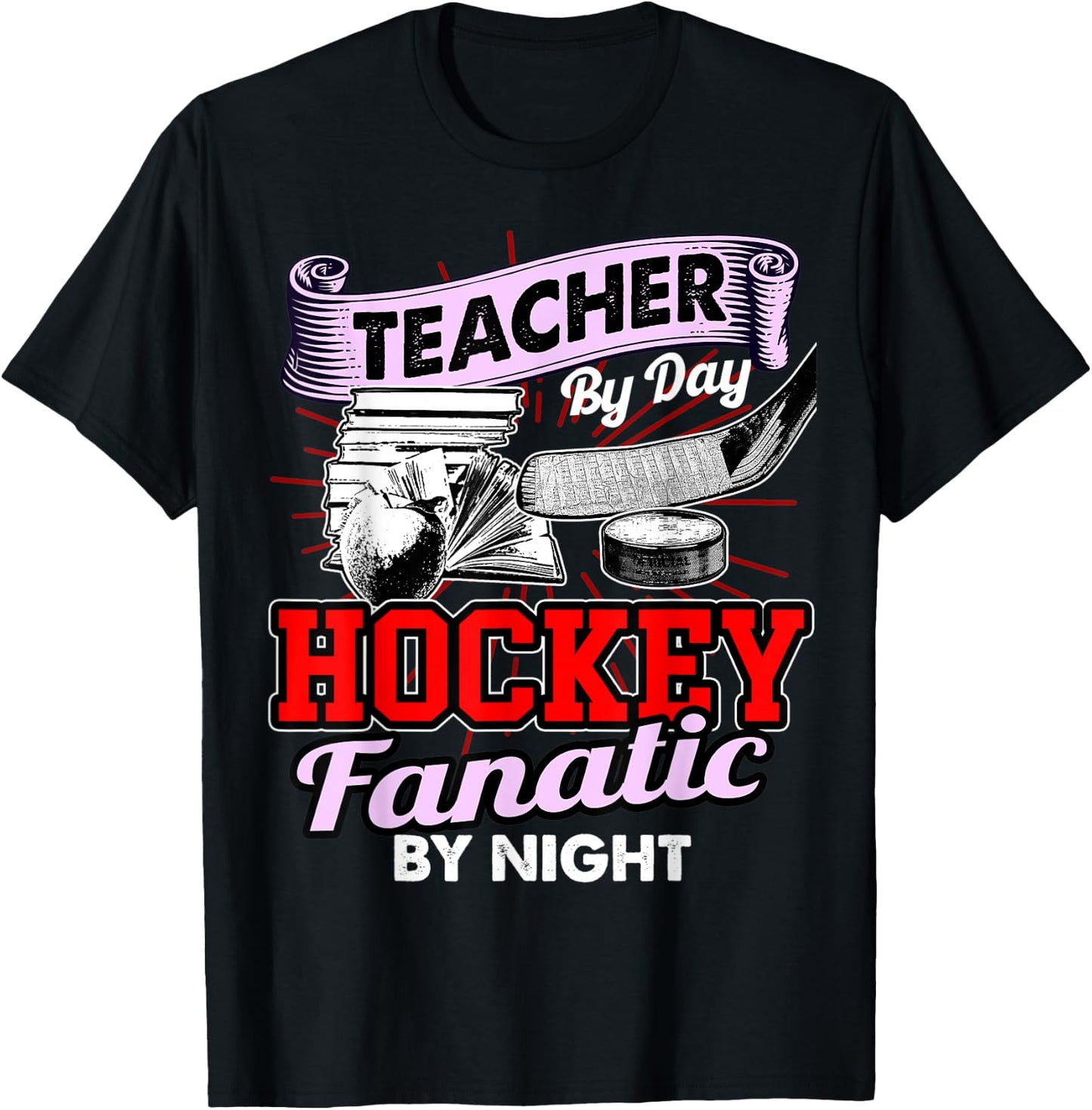 Teacher By Day Hockey Fanatic By Night Pi National Day Shirt T-Shirt - T-Shirt | Black