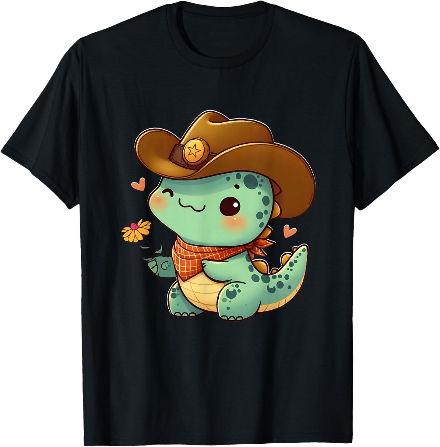 Cute Dino Sheriff Costume Cowboy Western Rodeo Dino Dinosaur T-Shirt - T-Shirt | Black