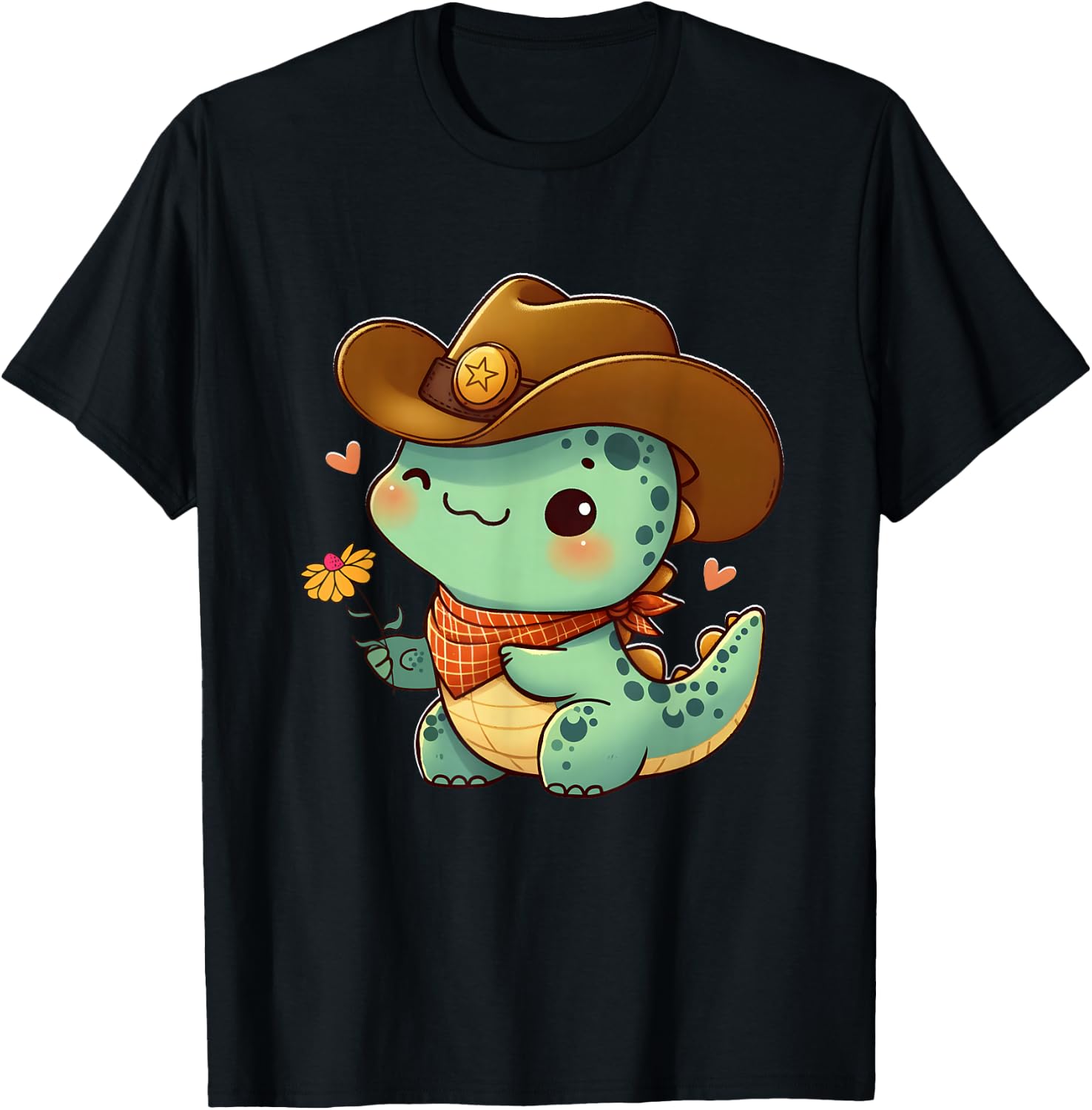 Cute Dino Sheriff Costume Cowboy Western Rodeo Dino Dinosaur T-Shirt - T-Shirt | Black