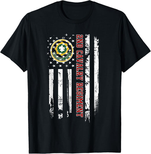 2nd Cavalry Regiment Veteran American Flag Veterans Day Xmas T-Shirt - T-Shirt | Black