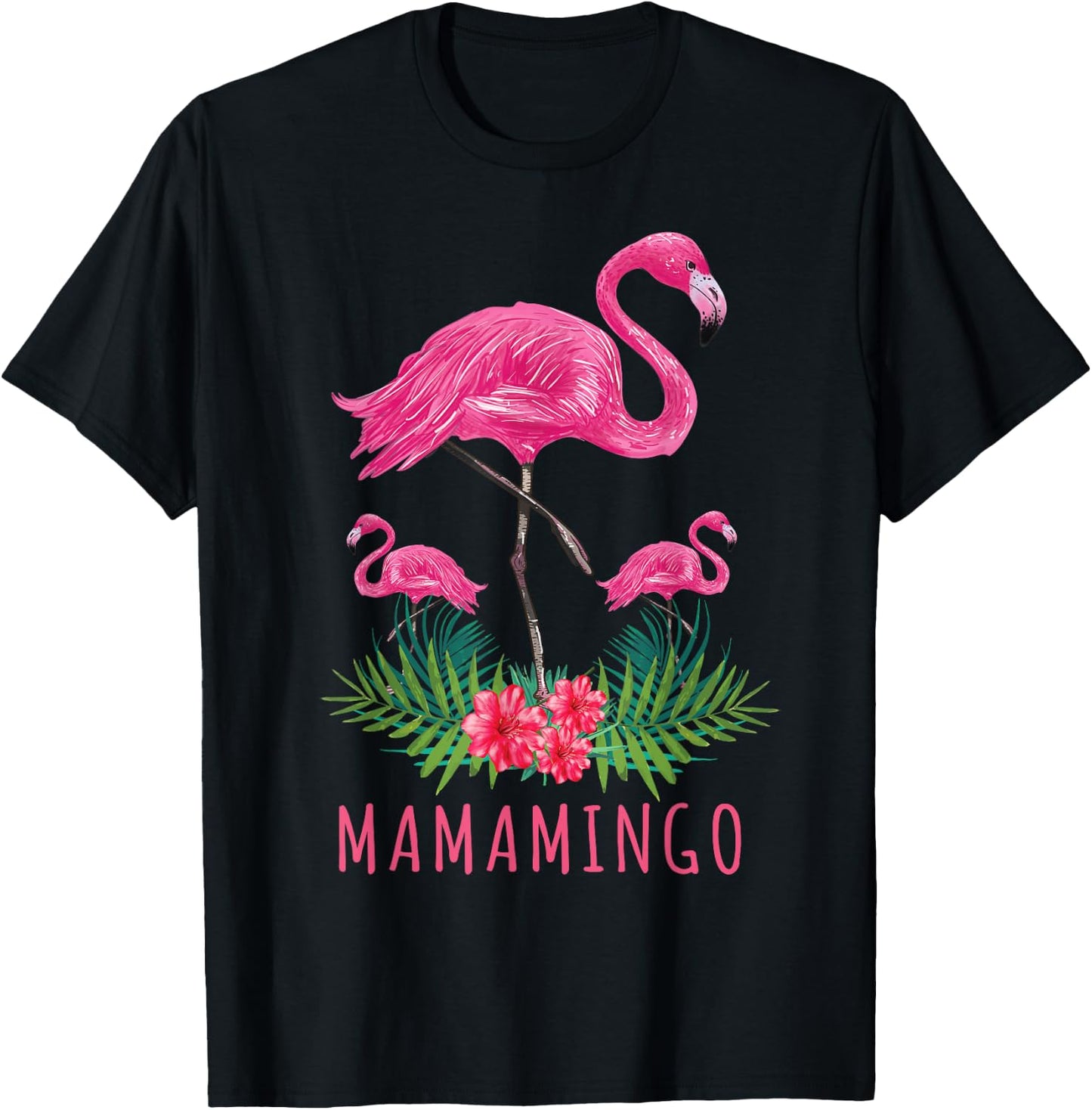 Cute Mothers Day Gift Funny Mom Flamingo With Kids Mamamingo T-Shirt - T-Shirt | Black
