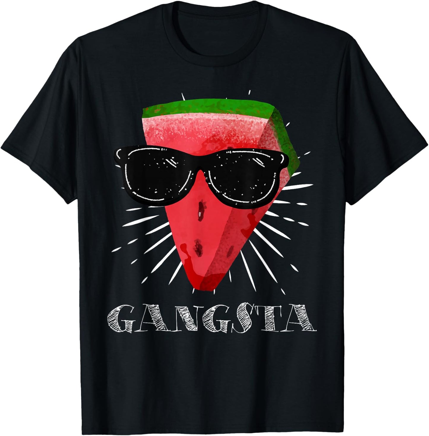 Gangsta Watermelon with Sunglasses Gift Fun T-Shirt - T-Shirt | Black
