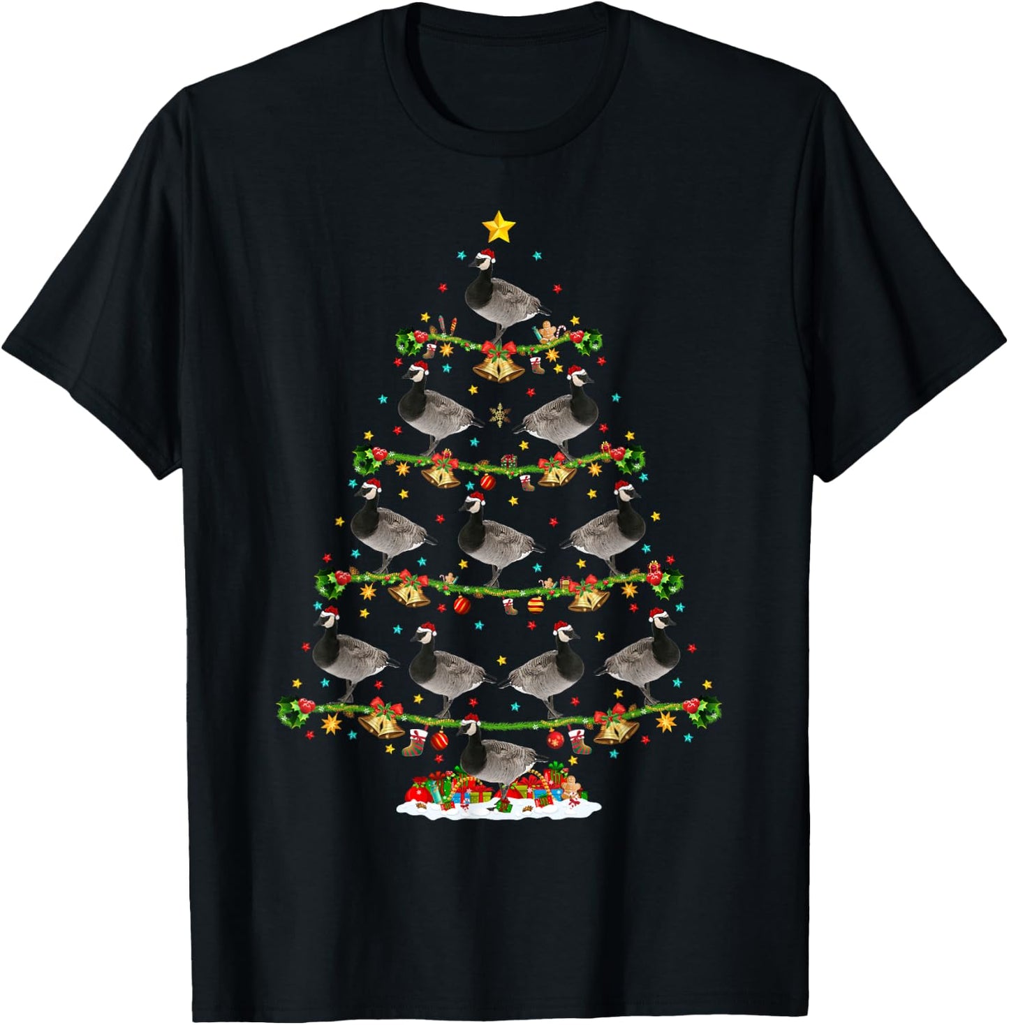 Funny Xmas Lighting Santa Canada-Goose Bird Christmas Tree T-Shirt - T-Shirt | Black