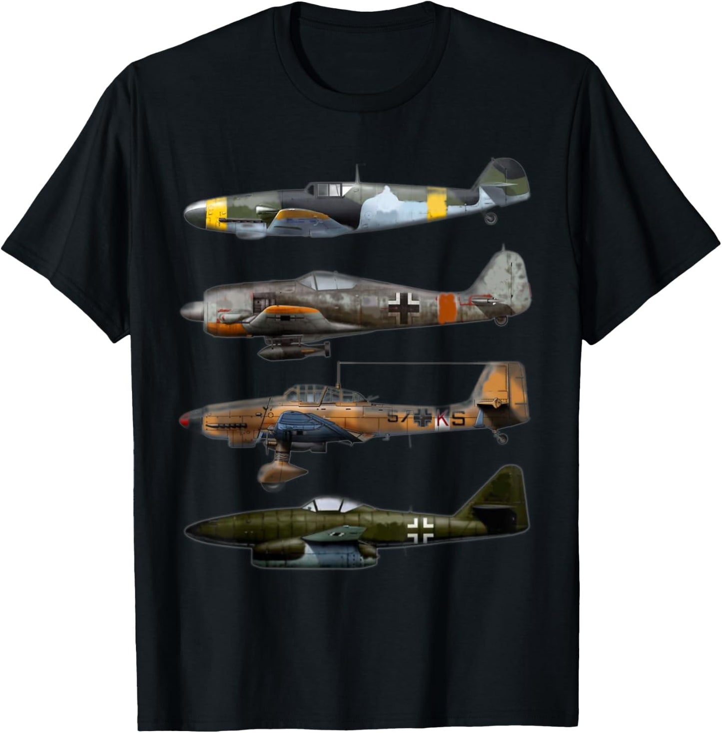 WW2 German Warplanes JU-87 Stuka ME 262 BF-109 T-Shirt - T-Shirt | Black